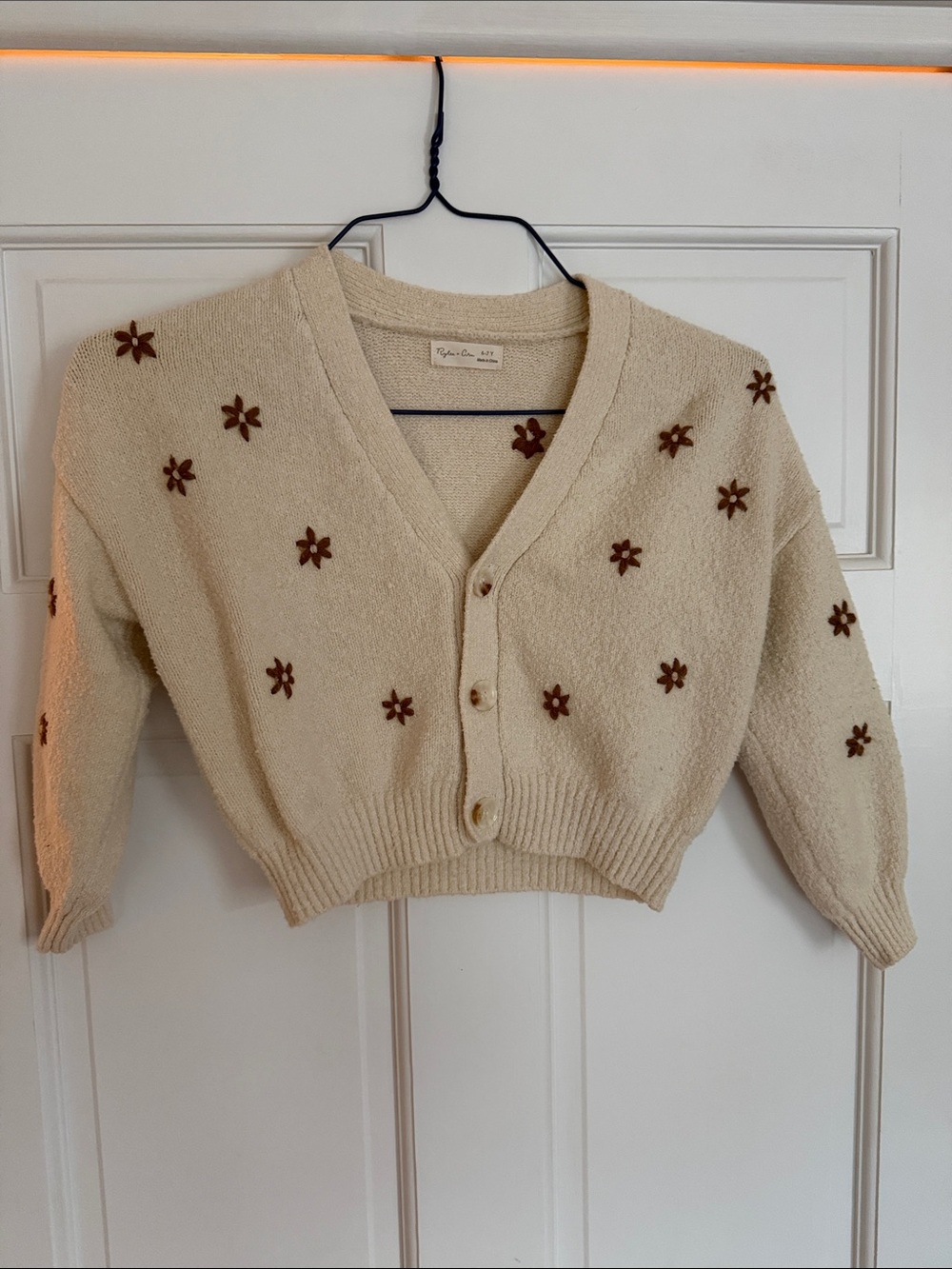 Rylee + Cru Girls 6-7Y Cream Embroidered Floral Cardigan Sweater